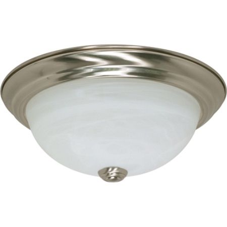 SATCO Energy Saving CFL Flush Dome (2) 13W T2 Mini Spiral/GU24 base/2700K included 11 3/8"W x 4 7/8" H Brushed Nickel Alabaster Glass