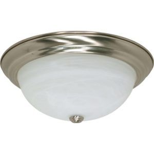 SATCO Energy Saving CFL Flush Dome (3) 13W T2 Mini Spiral/GU24 base/2700K included 15 1/4"W x 6" H Brushed Nickel Alabaster Glass