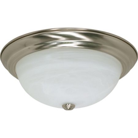 SATCO Energy Saving CFL Flush Dome (3) 13W T2 Mini Spiral/GU24 base/2700K included 15 1/4"W x 6" H Brushed Nickel Alabaster Glass