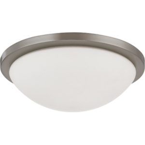 SATCO Energy Saving CFL Flush Dome (2) 13W T2 Mini Spiral/GU24 base/2700K included 13 3/8"W x 4"H Brushed Nickel White Glass