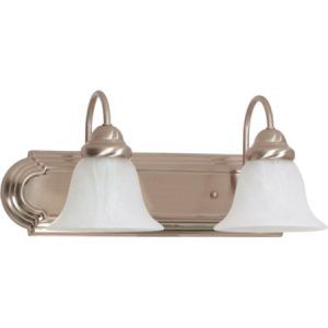SATCO CFL Vanity Fixture (2) 13W T2 Mini Spiral/GU24 base/2700K included 18"W x 7 5/8"H Extension 8 1/2" Brushed Nickel Alabaster Glass
