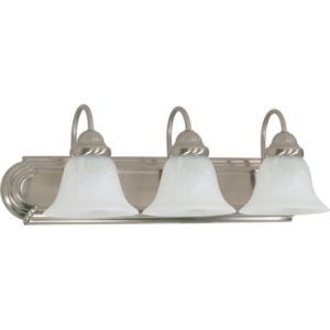 SATCO CFL Vanity Fixture (3) 13W T2 Mini Spiral/GU24 base/2700K included 24"W x 7 5/8"H Extension 8 1/2" Brushed Nickel Alabaster Glass