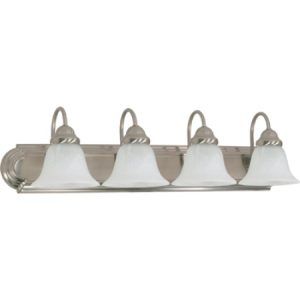 SATCO CFL Vanity Fixture (4) 13W T2 Mini Spiral/GU24 base/2700K included 30"W x 7 5/8"H Extension 8 1/2" Brushed Nickel Alabaster Glass