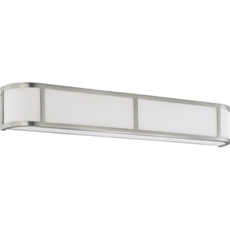 SATCO CFL Four Light Vanity (4) 13W T2 Mini Spiral/GU24 base/2700K included 32"W x 5"H Extension 4 1/4" Brushed Nickel Satin White Glass
