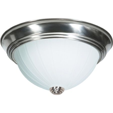 SATCO Energy Saving CFL Flush Dome (3) 13W T2 Mini Spiral/GU24 base/2700K included 15"W x 6"H Brushed Nickel Frosted Melon Glass