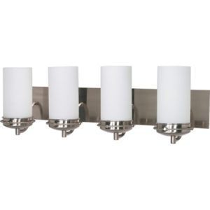 SATCO CFL Four Light Vanity (4) 13W T2 Mini Spiral/GU24 base/2700K included 29 3/4"W x 8 1/4"H Extension 8" Brushed Nickel White Opal Glass