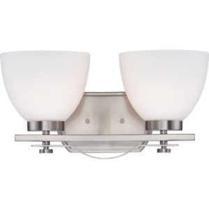 SATCO Bentley Two & Three Light Vanity (2) 100W A19 maximum/Medium base 15 1/4"W x 8"H Extension 7 7/8" Brushed Nickel Frosted Glass