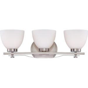 SATCO Bentley Two & Three Light Vanity (3) 100W A19 maximum/Medium base 24"W x 8"H Extension 7 7/8" Brushed Nickel Frosted Glass