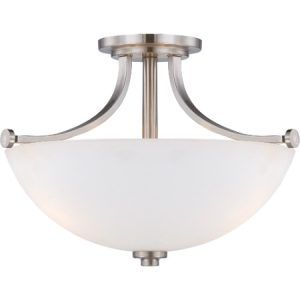 SATCO Bentley Semi-Flush Dome (3) 60W A19 maximum/Medium base 17 1/2"W x 12 5/8"H Brushed Nickel Frosted Glass