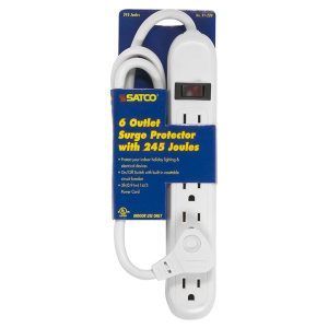 SATCO Surge Strip with Flat Plug Suppressor 3' Cord 6 Outlet Standard 1875W 15A-125V