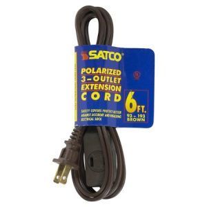 SATCO 3 Outlet Indoor Extension Cord 16/2 Spt-2 6Ft 1625W 13A-125V Brown