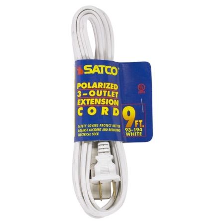 SATCO 3 Outlet Indoor Extension Cord 16/2 Spt-2 9Ft 1625W 13A-125V White