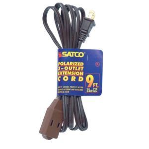 SATCO 3 Outlet Indoor Extension Cord 16/2 Spt-2 9Ft 1625W 13A-125V Brown