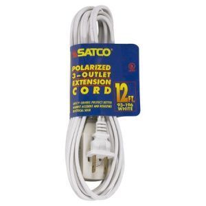 SATCO 3 Outlet Indoor Extension Cord 16/2 Spt-2 12Ft 1625W 13A-125V White