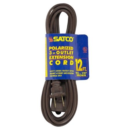 SATCO 3 Outlet Indoor Extension Cord 16/2 Spt-2 12Ft 1625W 13A-125V Brown
