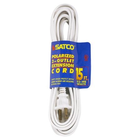 SATCO 3 Outlet Indoor Extension Cord 16/2 Spt-2 15Ft 1625W 13A-125V White