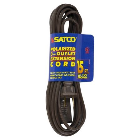 SATCO 3 Outlet Indoor Extension Cord 16/2 Spt-2 15Ft 1625W 13A-125V Brown