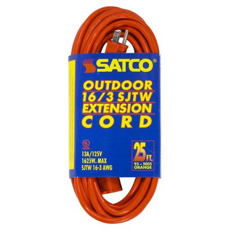 SATCO 25Ft Orange Outdoor/Indoor 3-Prong Light Duty Extension Cord 13A 1625W 125V