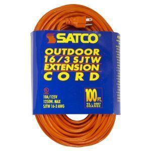 SATCO 100Ft. Orange Outdoor/Indoor 3-Prong Light Duty Extension Cord 10A 1250W 125V
