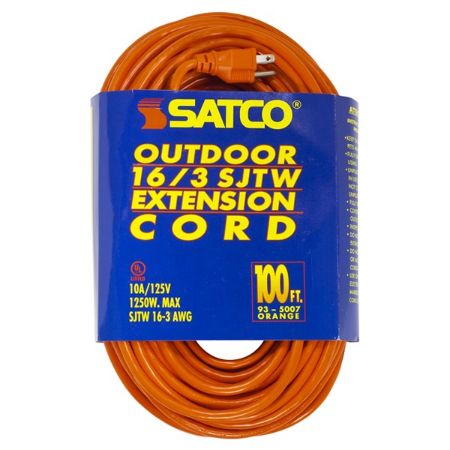 SATCO 100Ft. Orange Outdoor/Indoor 3-Prong Light Duty Extension Cord 10A 1250W 125V