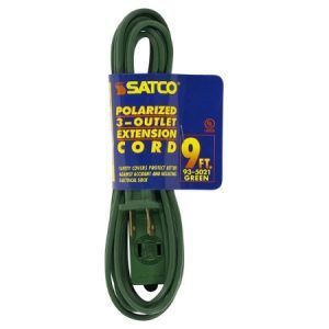 SATCO 3 Outlet Indoor Extension Cord 16/2 Spt-2 9Ft 1625W 13A-125V Green
