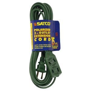 SATCO 3 Outlet Indoor Extension Cord 16/2 Spt-2 15Ft 1625W 13A-125V Green
