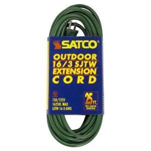 SATCO 25Ft Heavy Duty Green Outdoor Extension Cord 13A 1625W 125V