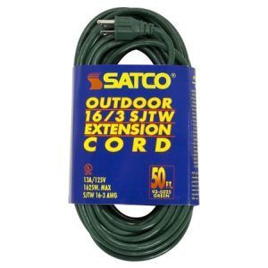 SATCO 50Ft Heavy Duty Green Outdoor Extension Cord 13A 1625W 125V