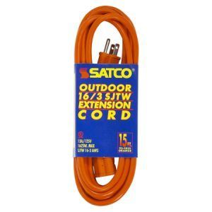 SATCO 15Ft Orange Outdoor/Indoor 3-Prong Light Duty Extension Cord 13A 1625W 125V