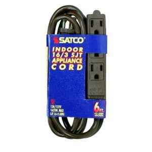 SATCO 3 Outlet Indoor Extension Cord 16/3 SJT 6Ft Brown