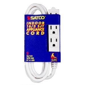 SATCO 3 Outlet Indoor Extension Cord 16/3 SJT 6Ft White
