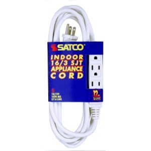 SATCO 3 Outlet Indoor Extension Cord 16/3 SJT 12Ft White