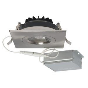SATCO Low Profile LED Downlight with External Driver 4 1/2" Square Gimbal 12W 3000K 850Lm Bushed Nickel