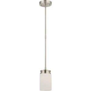 SATCO Wright Mini Pendant (1) 60W A19 maximum/Medium base 5"W x 59"H Brushed Nickel Satin White Glass