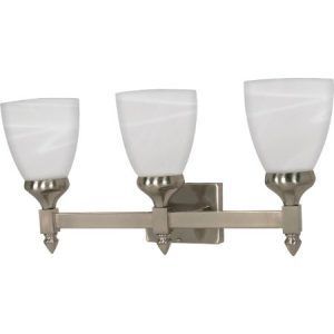 SATCO Triumph Three Light Vanity (3) 100W A19 maximum/Medium base 21"H x 10 1/2"H Extension 8" Brushed Nickel Alabaster Glass