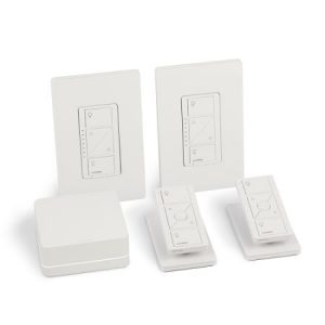 LUTRON Starter Kit with Smart Bridge In-wall Dimmers (2) Claro Wallplates (2) Pico Remotes (2) Individual Tabletop Pedestals (2) 150W CFL & LED 600W Inc/Hal 120V